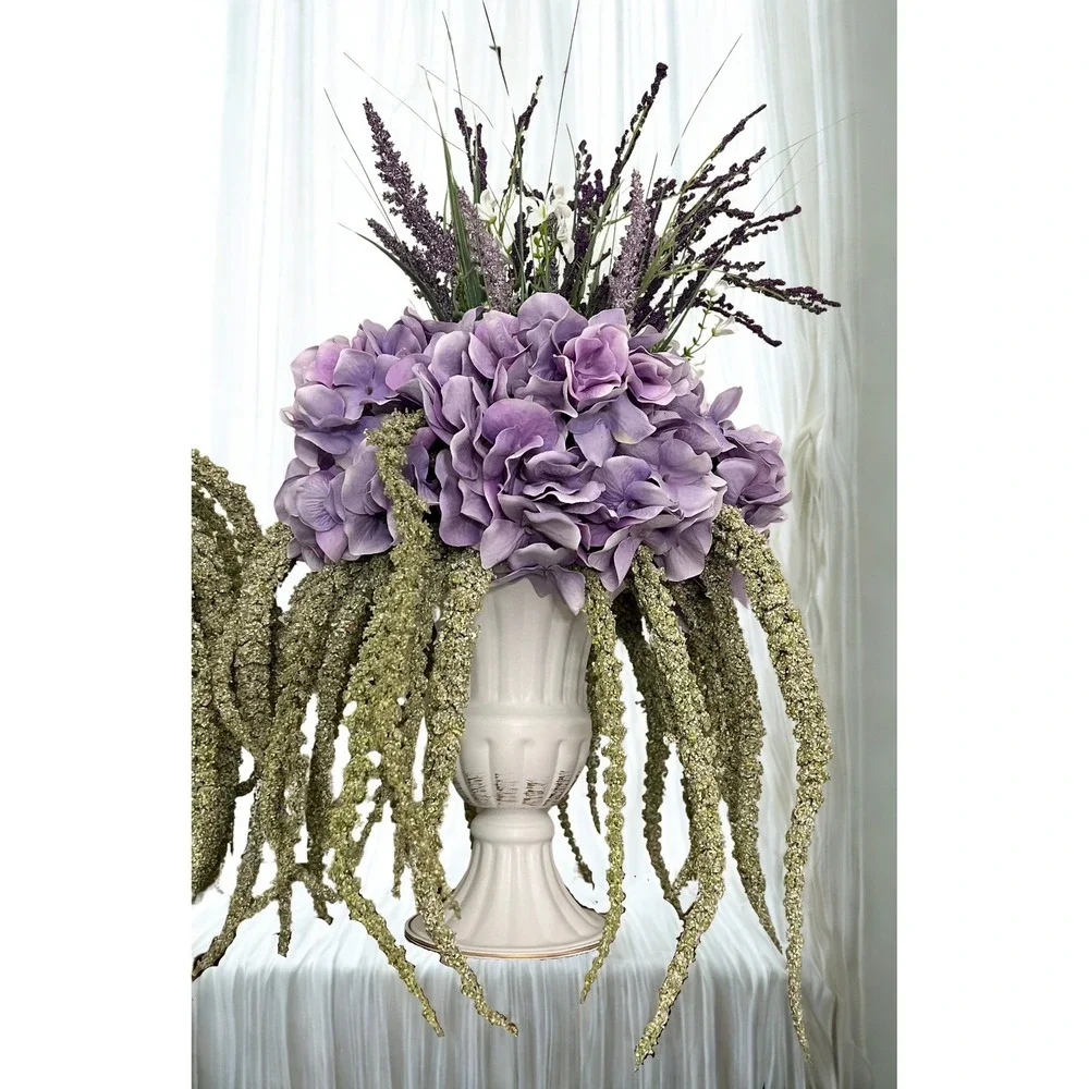 Purple Hydrangea Lavender Wedding Centerpiece Faux Floral Arrangement White Urn‎